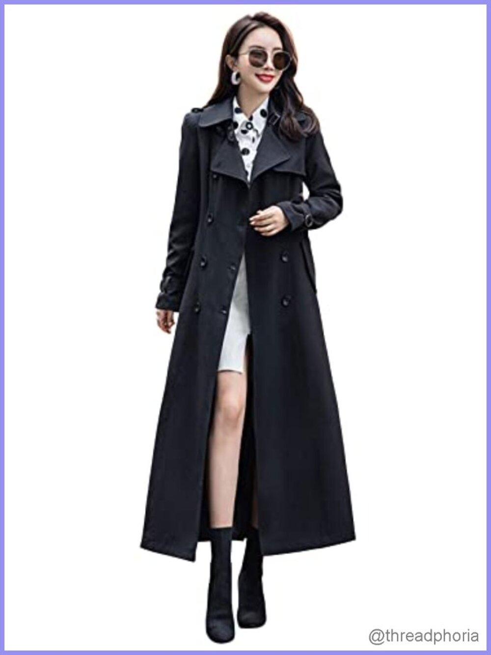 Women's Double Breasted Notch Lapel Trench Coat Long Sleeve Maxi Overcoat